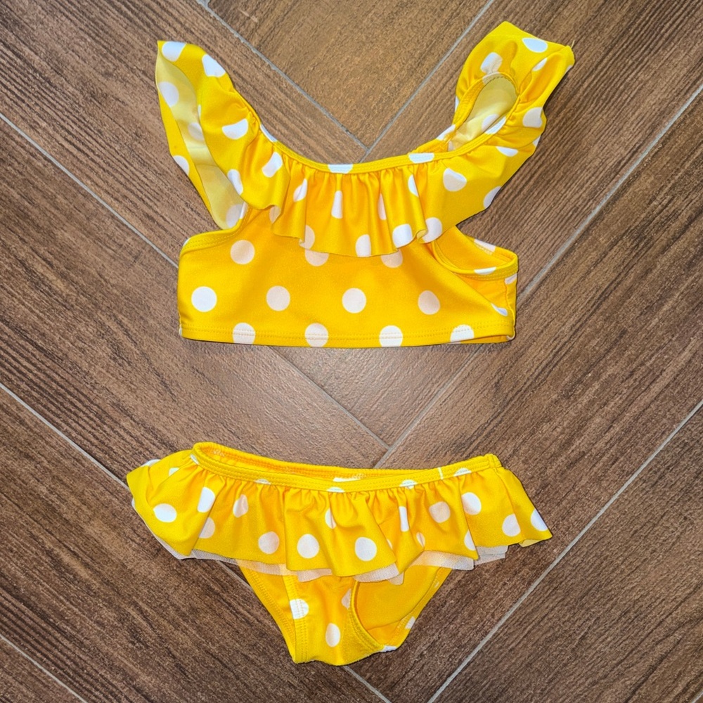 Cat & Jack Yellow White Polka Dot Ruffle Bikini